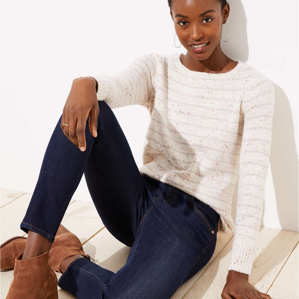 LOFT Snowy White Stripe Metallic Confetti Sweater